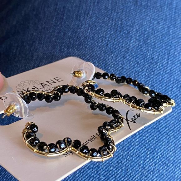 NWT FLORAL EVERY DAY EMBER EARRINGS BLACK BEADS GOLD ACCENT METAL FUNKY - Picture 10 of 14